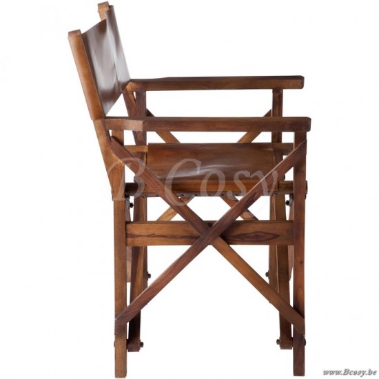 Chaise régisseur pliante en bois et cuir cognac 53x56x88cm chaises fauteuils régisseurs realisateurs directeurs Jolipa Jline Chaise De Regisseur Pliable Bois Cuir Cognac