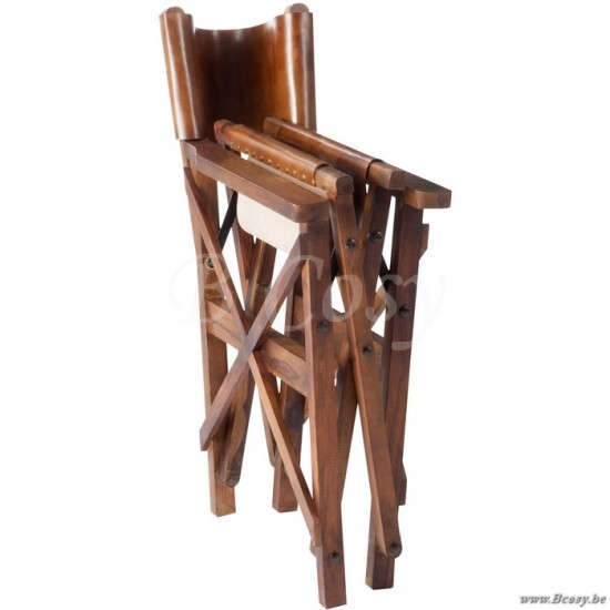 Jline Chaise régisseur pliante en bois et cuir cognac 53x56x88cm