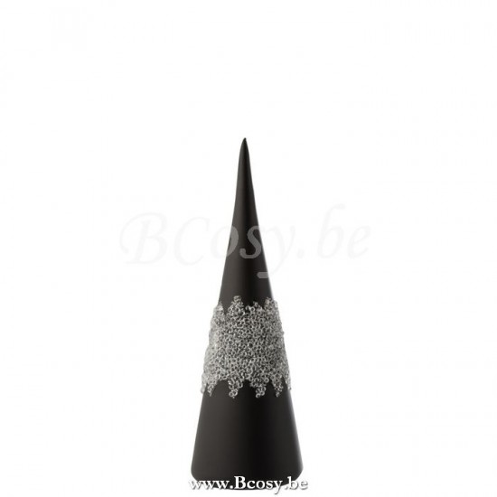 J Line 6514 Kegel Suiker Midden Diamanten Lijn Glas Mat Zwart Small 30H kerstkegels kerstkonussen