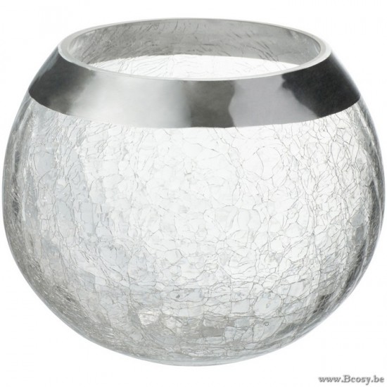 J Line 65145 Kaarshouder Bol Craquele Glas Transparant Zilver Large Ø15 kaarsenhouders kandelaars kaarsehouders