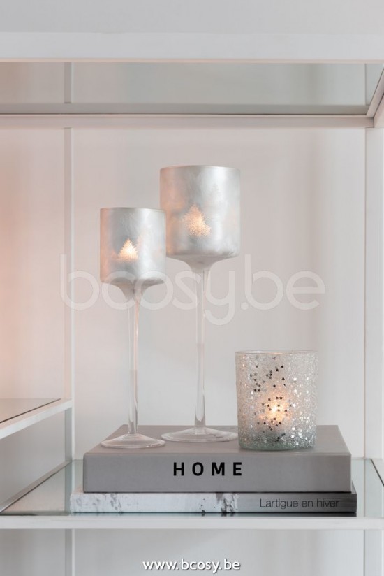 J Line Jline Porta T Light Stelle Vetro Argento Portavelas Estrellas Cristal Plata