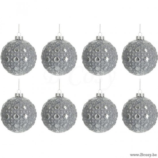 J Line 65889 Doos Van 8 Kerstballen Rond Patroon Glas Antiek Grijs S Ø8 kerstballen kerstbollen