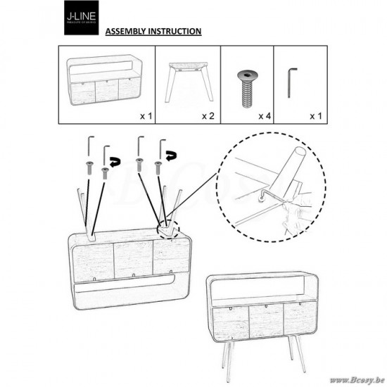 JLine console 3 tiroirs retro bois naturel et blanc 105x35x100cm