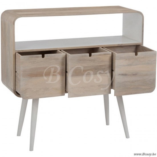 J Line Jline Console 3 Drawers Vintage Wood Natural White 105X35X100Cm sidetables