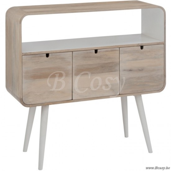 J Line 67746 tv kast vintage loft meubel j line Vintage console met 3 lades retro hout naturel wit 105 consoles wandtafels