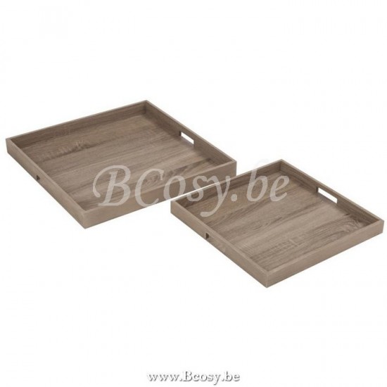 J Line 68100 Set 2 Plateau Vierkant Hout Naturel 50H serveerbladen opdienbladen opdienplateaus dienplateaus serveerplateaus schenkbladen