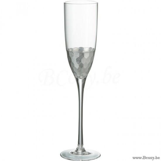 J Line 68262 Champagneglas Transparant Zilver 24H champagneglazen fluitglas fluitglazen cavaglas cavaglazen
