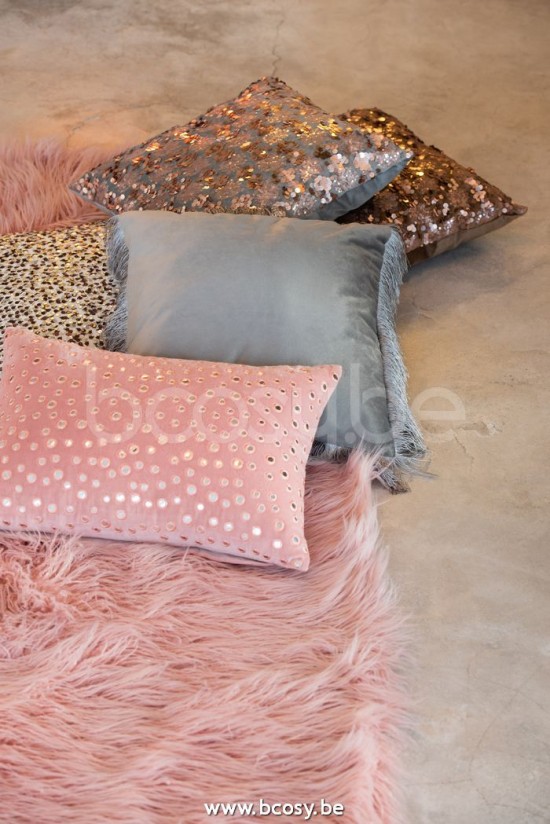 Jline Almohadon Lentejuela Terciopelo Gris Rosa