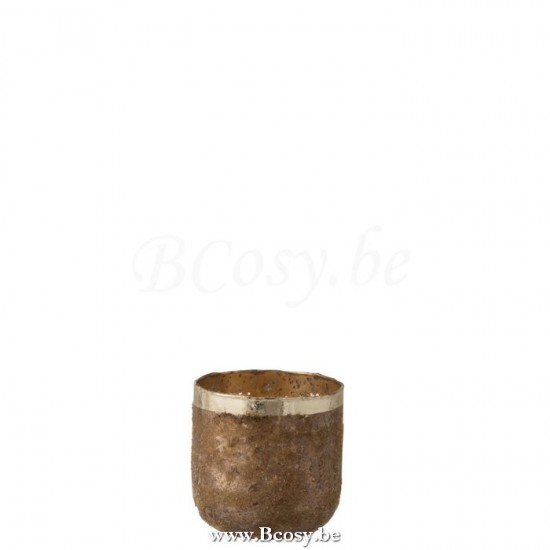 J Line 7501 Theelichthouder Frosty Rond Glas Oud Roze Medium 13H T theelichten theelichthouders