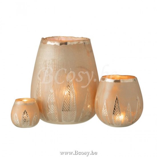 J Line Jline Tealight Holder Leaf Round Glass Silver Large tea lights holders