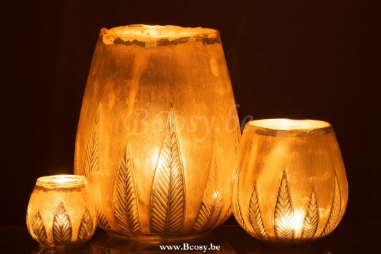 J Line Jline Teelichthalter Blatt Rund Glas Silber Large t lichthalter teelichtleuchter teelichte