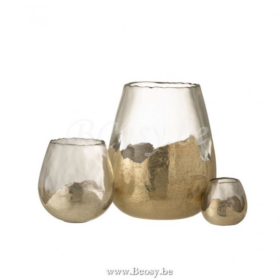 J Line Jline Theelichthouder Zoe Rond Glas Goud Large