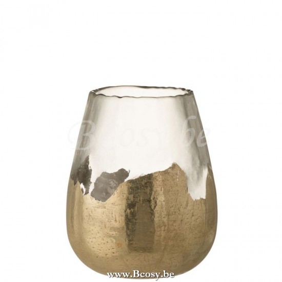 J Line 7517 Theelichthouder Zoe Rond Glas Zilver Large 31H T theelichten theelichthouders