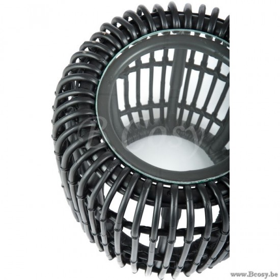 Bout de canapé en rotin et verre noir mat tables d appoint bouts de canapé Jolipa Jline Table Gigogne Ronde Rotin Verre Noir Mat