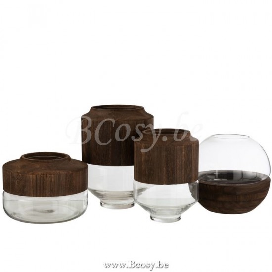 vases Jolipa Jline Vase Rond Haut Bois Verre Marron Fonce Large