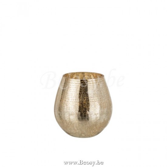 J Line 7747 Windlicht Eivorm Craquele Glas Goud Small 17H windlichten