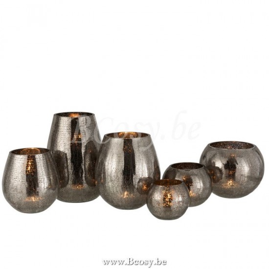 J Line Jline Portacandele Uovo Screpolato Vetro Grigio Large Fotosforo Huevo Agrietado Cristal Gris Large