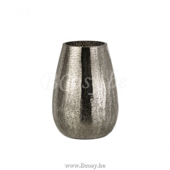 J Line 7755 Windlicht Eivorm Craquele Glas Grijs Large 12H windlichten