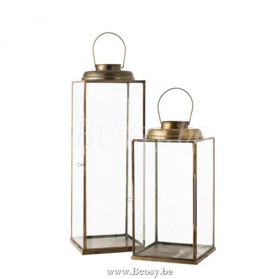 J Line lanternes photophores Jolipa Lanterne Carree Antique Basse Verre Metal Bronze Large.