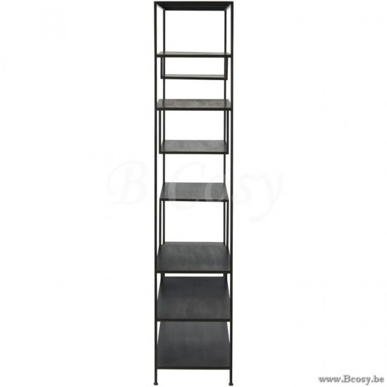 Loft stijl wandrek zwart metaal J Line armoires etageres rayons ouvertes Jolipa Jline Etagere 6 Etages Metal Noir