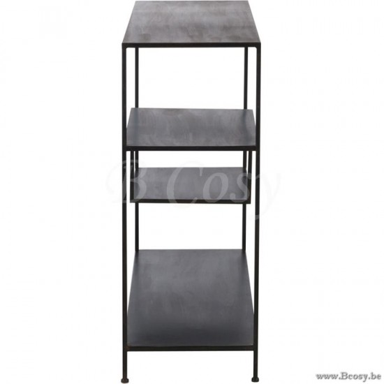 Etagère moderne 3 niveaux en métal noir Loft stijl deco wandrek of wandtafel zwart metaal J LINE tables de drapier murales Jolipa Jline Etagere 3 Etages Metal Noir