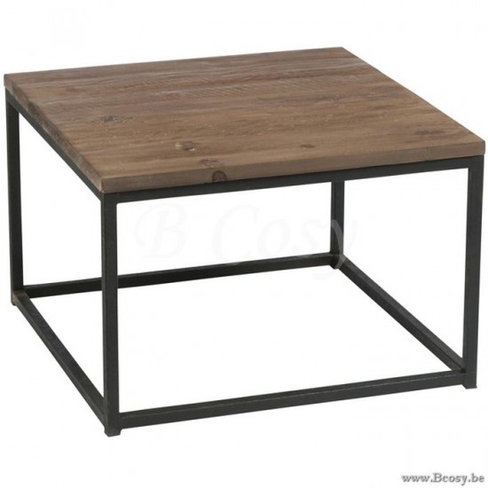 J Line 78551 Industriele Bijzettafel bruin hout en zwart metalen onderstel 60 koffietafels salontafels