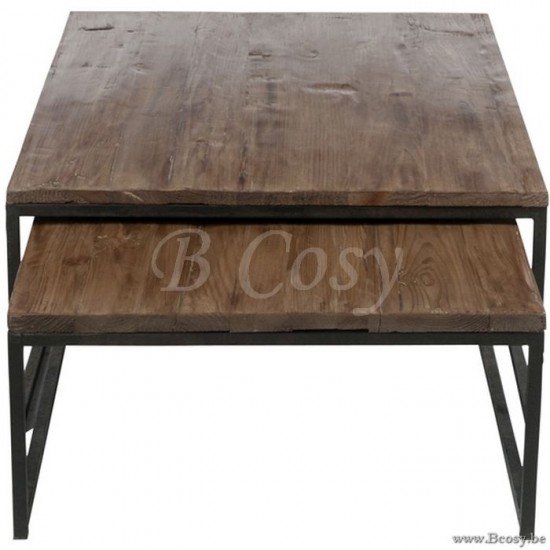 Set de 2 tables de salon bois et métal Industrielles tables de salon basse Jolipa Jline Set De 2 Tables De Salon Bois Metal Marron Noir