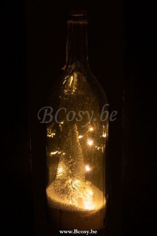 bouteilles Jolipa Jline Bouteille Decorative Noel Neige Led Paillettes Argent