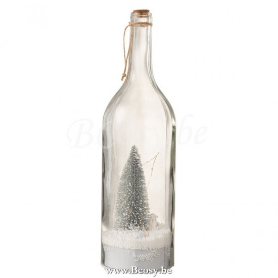 J Line 8132 Fles Deco Kerst Sneeuw Led Glitter Zilver 43H flessen