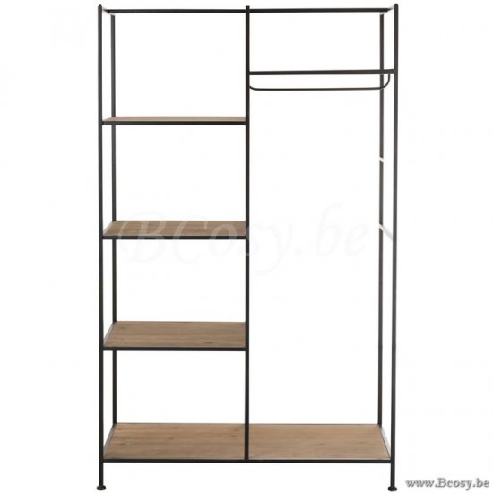 Jline Textiel Rek Metaal Hout Zwart.