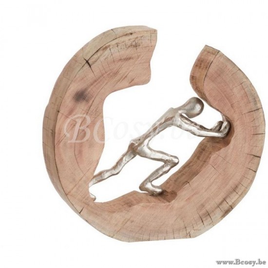 J Line Figuur Duwen Hout Aluminium Naturel Zilver figuren JO85144.