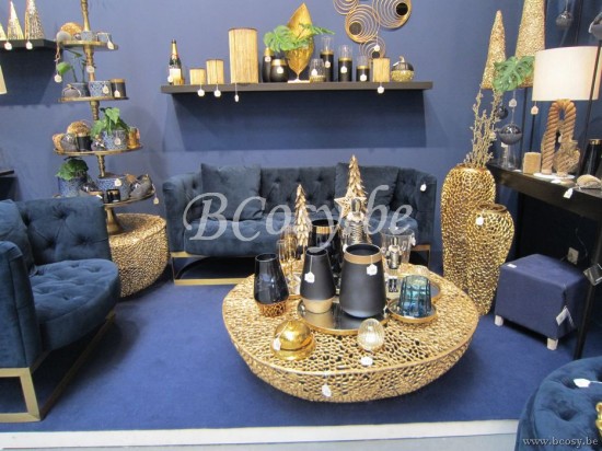 J Line Jline Coffee Table Round Low Coral Pattern Aluminium Gold coffee tables