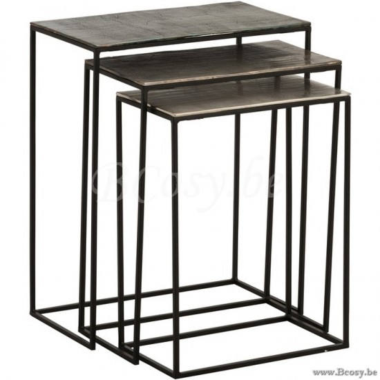 tables gigognes basses d appoint bouts de canapé Jolipa Jline Set De 3 Table Gigogne Rectangulaire Aluminium Noir Mix
