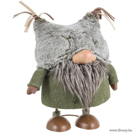 J Line 86366 Kabouter Textiel Groen Bruin Large 40H L30xB22xH33 cm kerstmannen kerstmannetjes