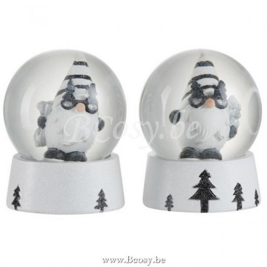 J Line 86393 Waterbal Kerstman Poly Zwart Wit Small 9H sneeuwtjes waterballen