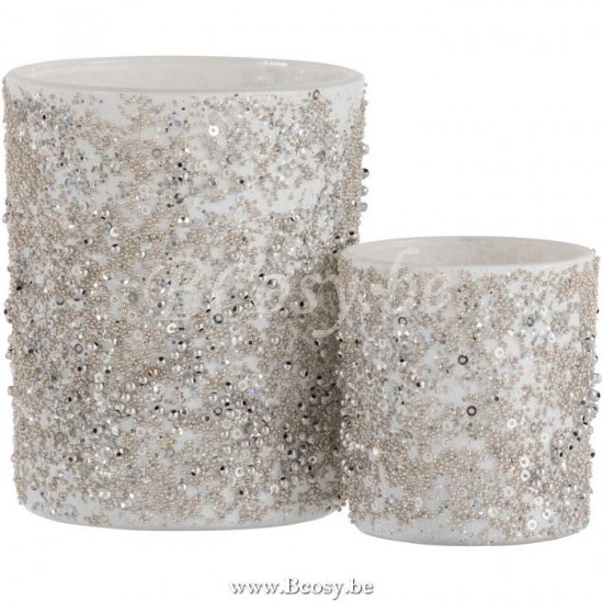 J Line Jline T Lichthouder Parels Glas Zilver Large