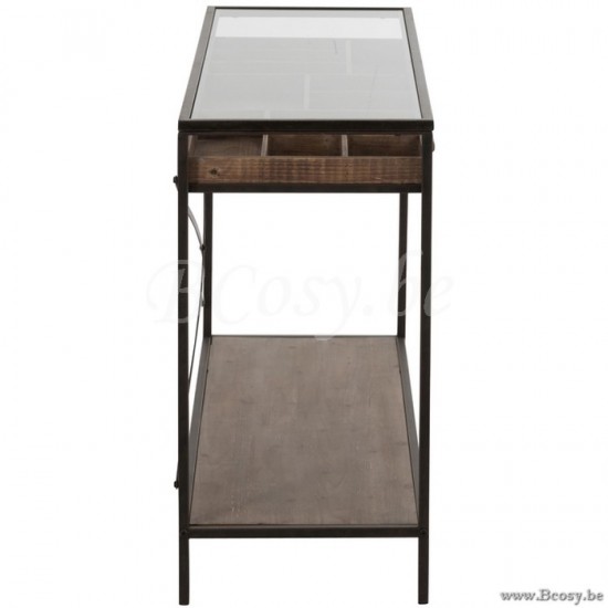 tables de drapier murales Jolipa Jline Console Tiroir Compartimente Bois Metal Marron