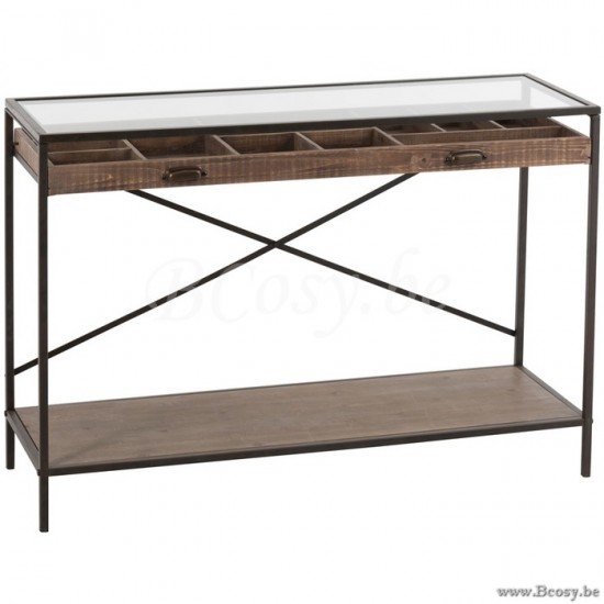 J Line 87775 Console met Lade en houten verdelingen Verdeel Hout Metaal 125 consoles wandtafels
