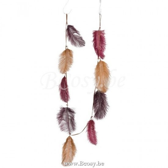 J Line 88131 Slinger Pluim Roze Bordeaux Oker 18H kerstslingers