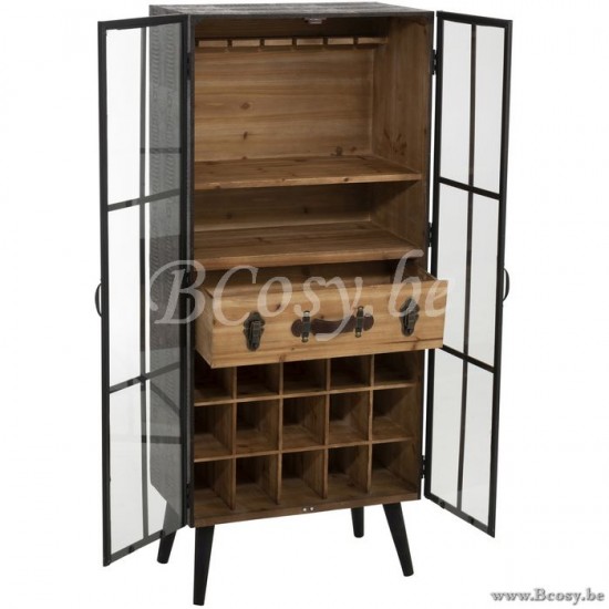 JLine J Line 90231 Zwarte BARKAST 1 LADE Hout Glas Zwart 60 barmeubelen