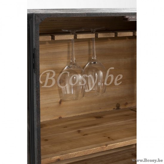 J Line Jline Mobile Bar 1 Cassetto Legno Vetro Nero Mueble Bar 1 Cajon Madera Vidrio Negro