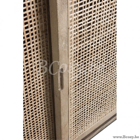 JLine J Line 91010 Oosters Kast 3 Schuifdeuren Geweven Riet Mangohout Naturel 160 buffetten dressoirs dressoirkasten buffetkasten commodes commodekasten