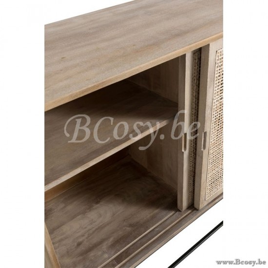 J Line Kast 3Schuifdeuren Geweven Riet Mangohout Naturel