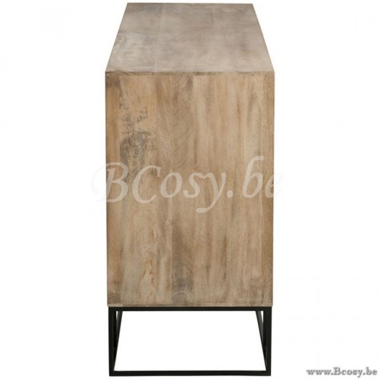 bahuts Jolipa Jline Armoire 3 Portes Coulissantes Rotin Tisse Bois De Manguier Naturel