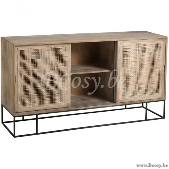 J Line Jline Schrank 3 Schiebetüren Gewobene Weide Mangobaum Naturell schrank buffets schraenke