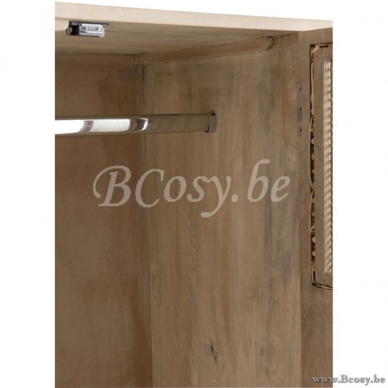 JLine J Line 91013 Kast 3 Deuren Met 4 Lades Geweven Riet Mangohout Naturel 115 wandkasten