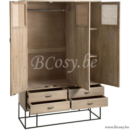 J Line Jline Cabinet 3Doors 4Drawers Woven Reed Mango Wood Natural wardrobes