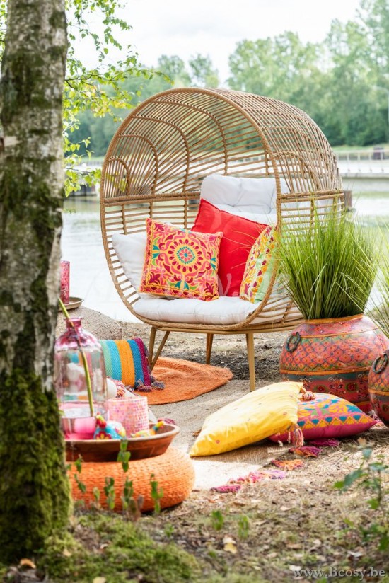 Jline outdoor loungestoel ovaal wit naturel zwart j line