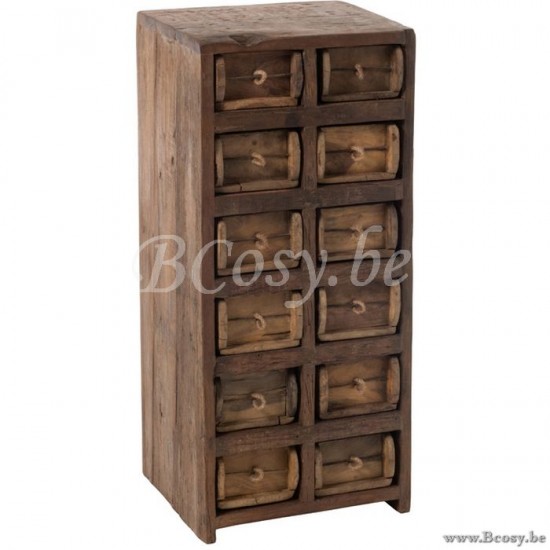 J Line 91197 Bruine KAST 12 LADEN BRUT GERECYCLEERD Hout Bruin 40 buffetten dressoirs dressoirkasten buffetkasten commodes commodekasten met deuren