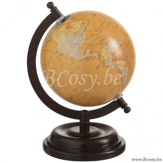 J Line 93718 Kleine WERELDBOL OP VOET Hout Oker Small wereldbollen